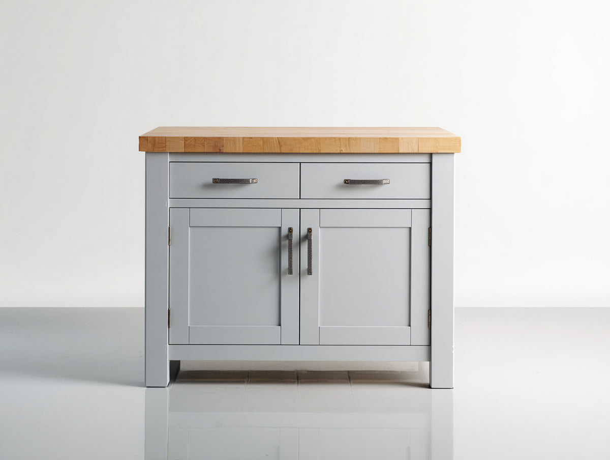Credenza - Legno-Metallo - 110x48x90 cm - Grigio perla-Rovere naturale - Stile classico contemporaneo