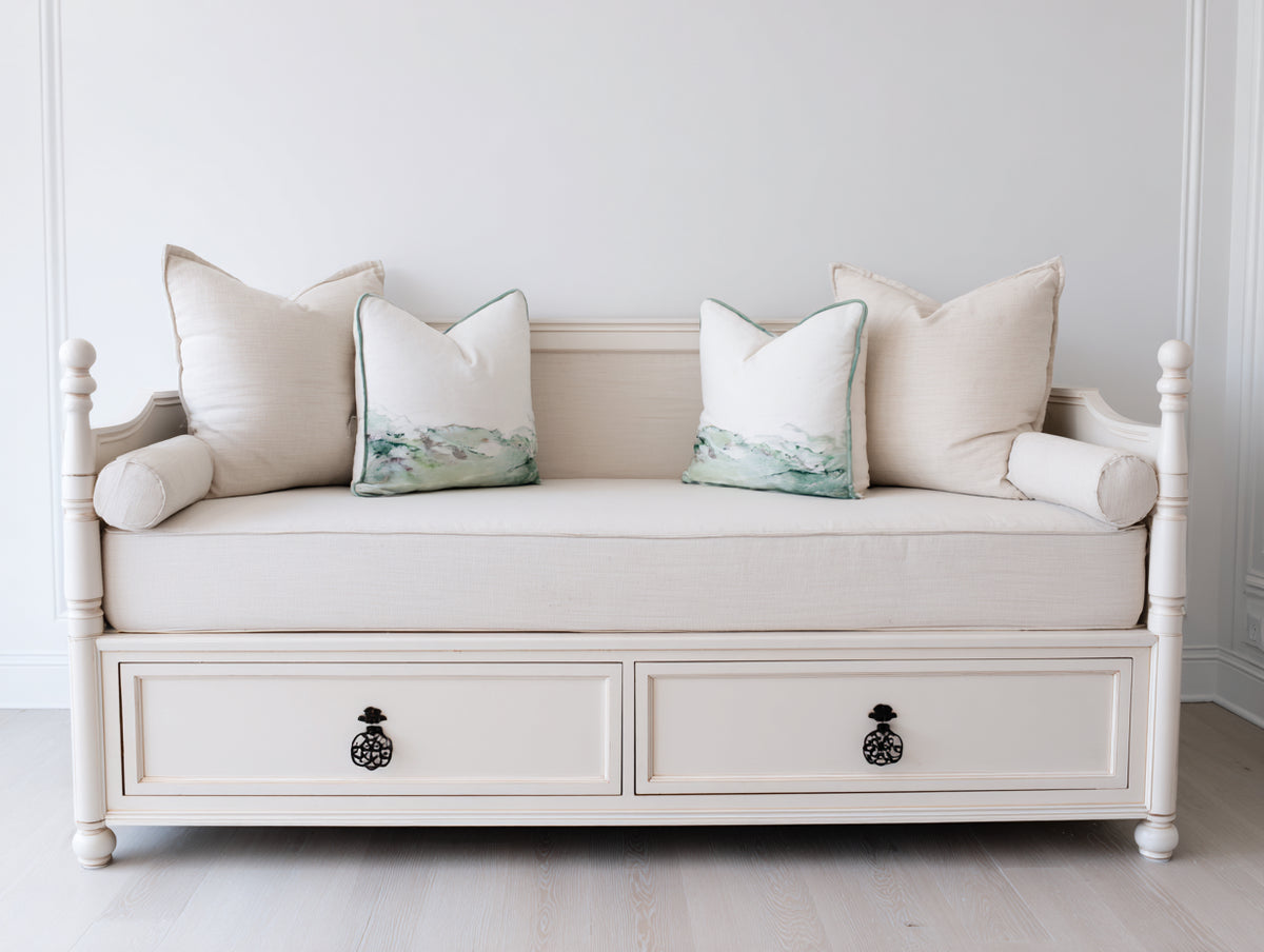 Divano letto - Legno - 210x98x96 cm - Bianco - Stile classico provenzale