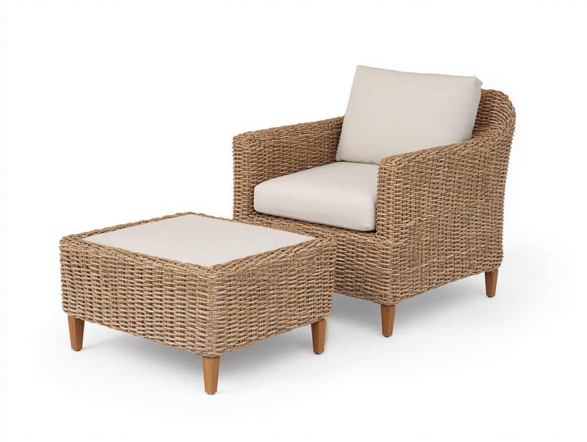 Poltrona da giardino - Fibra intrecciata-Tessuto - 92x84x89 cm - Naturale-Crema - Stile contemporaneo