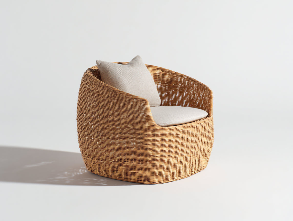 Poltrona da giardino - Rattan naturale-Tessuto - 89x83x79 cm - Marrone miele-Beige - Stile organico moderno