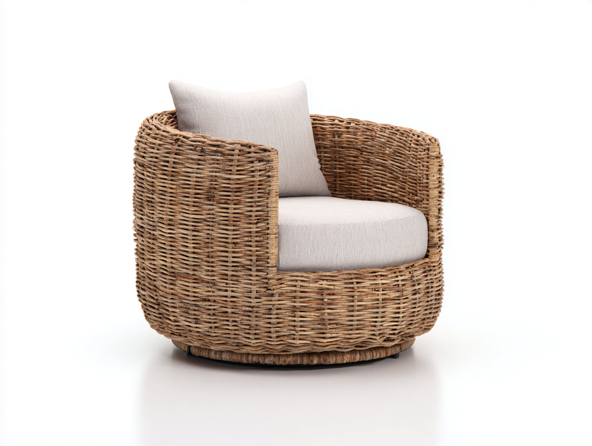 Poltrona da giardino - Rattan naturale-Tessuto - 88x82x78 cm - Marrone naturale-Beige chiaro - Stile organico