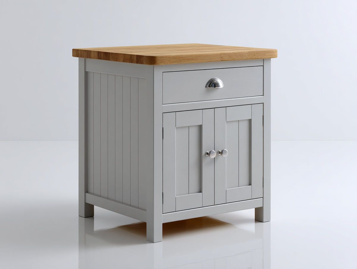 Credenza - Legno-Metallo - 72x42x92 cm - Grigio chiaro-Rovere naturale-Argento - Stile country contemporaneo
