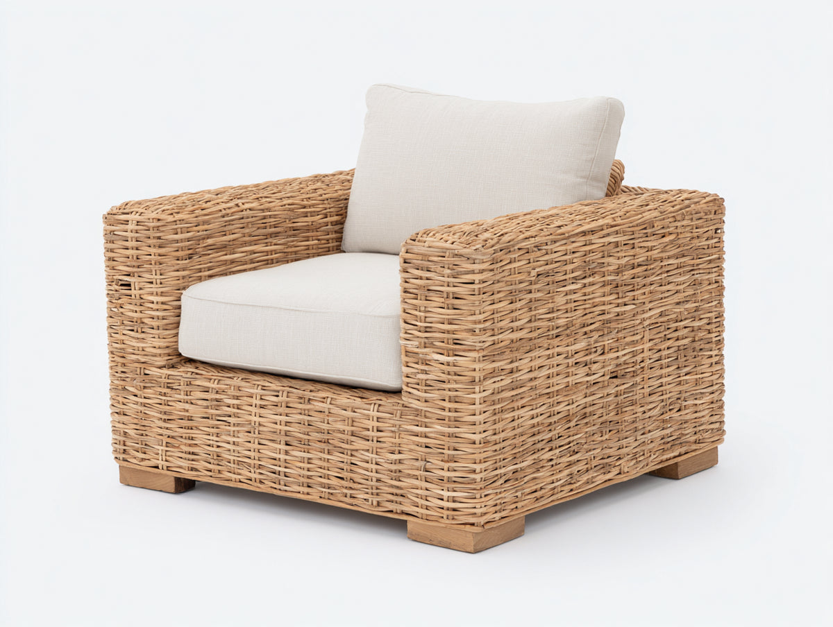 Poltrona da giardino - Rattan naturale-Tessuto - 92x85x82 cm - Naturale-Avorio - Stile moderno