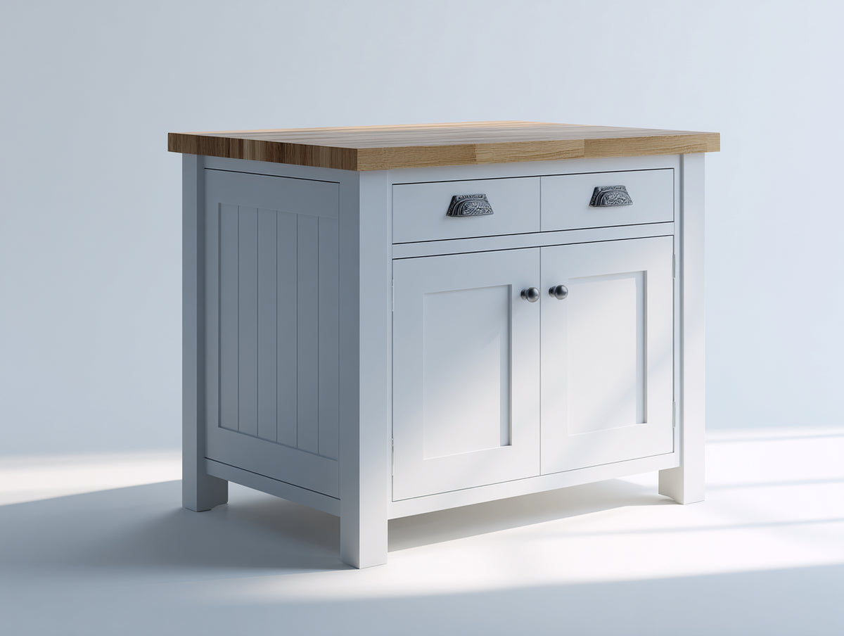 Credenza - Legno-Metallo - 106x50x90 cm - Bianco-Rovere naturale-Argento - Stile country contemporaneo