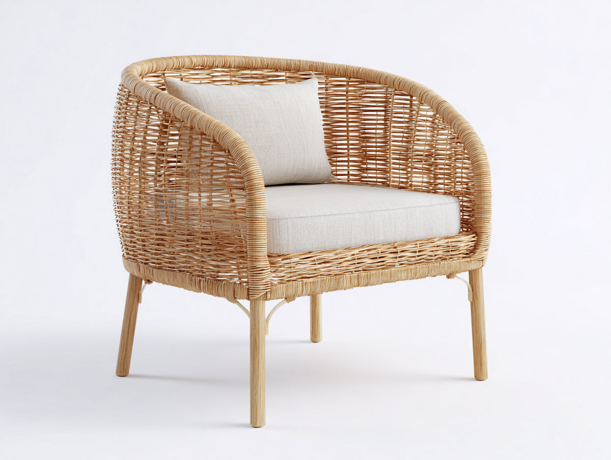 Poltrona da giardino - Rattan naturale-Tessuto - 86x78x88 cm - Naturale-Beige - Stile scandinavo