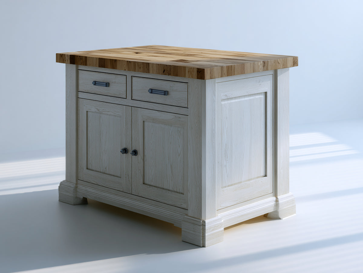 Credenza - Legno-Metallo - 110x55x91 cm - Bianco decapato-Rovere naturale-Antracite - Stile rustico tradizionale