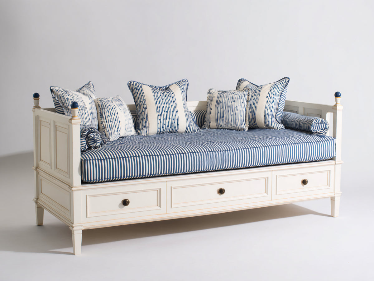 Divano letto - Legno - 215x100x98 cm - Bianco - Stile classico costiero