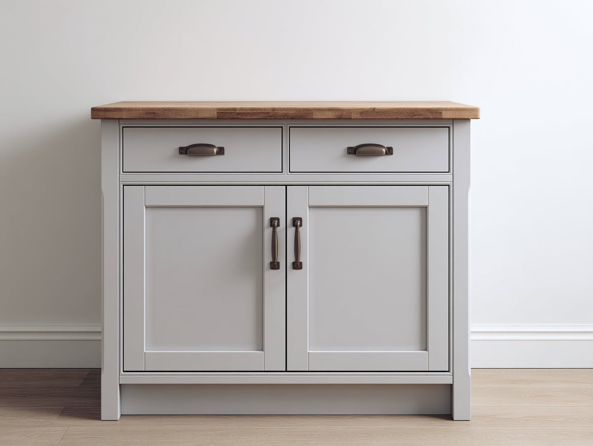 Credenza - Legno-Metallo - 105x45x92 cm - Grigio chiaro-Rovere naturale - Stile farmhouse