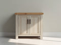 Credenza - Legno-Metallo - 84x39x84 cm - Bianco decapato-Rovere naturale - Stile rustico