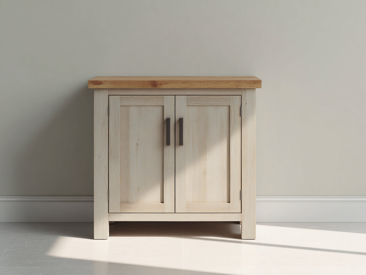 Credenza - Legno-Metallo - 84x39x84 cm - Bianco decapato-Rovere naturale - Stile rustico